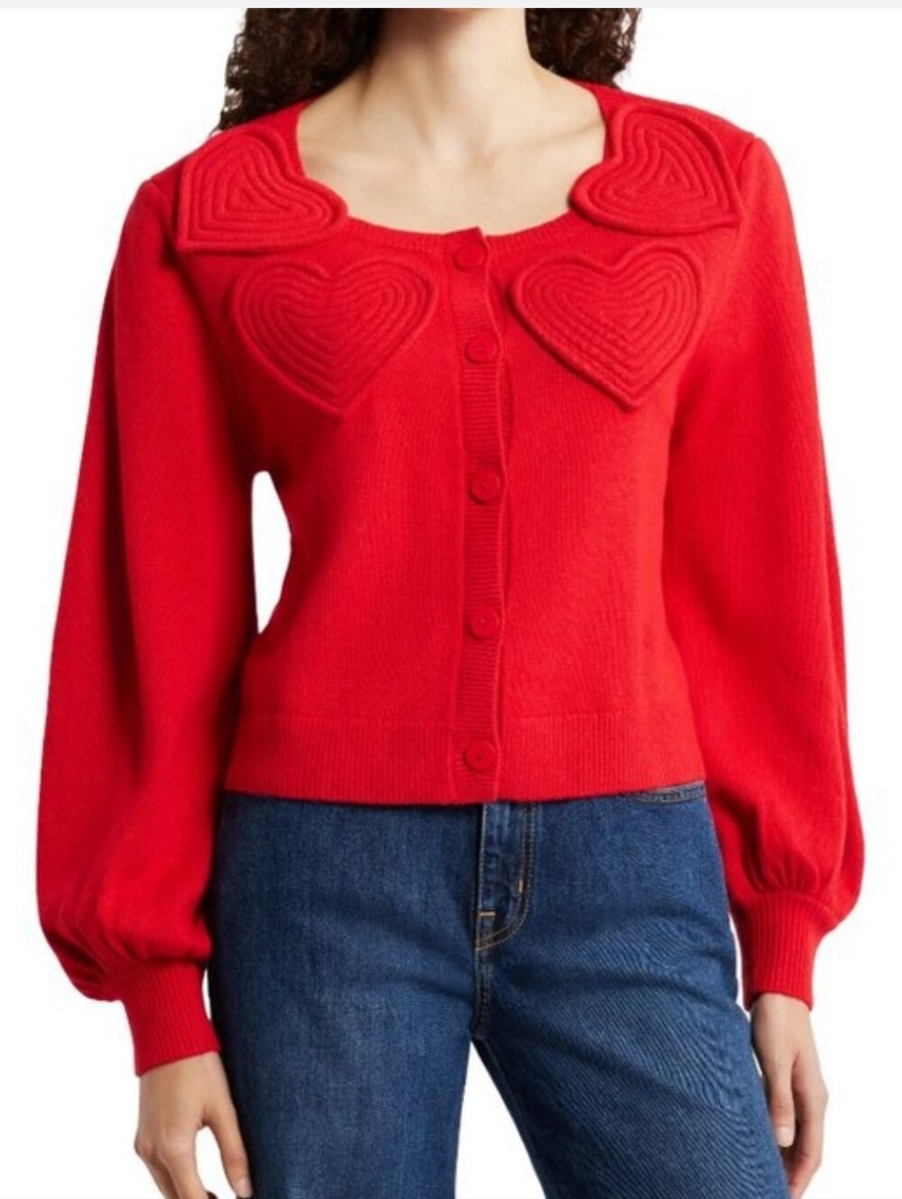 NWT FARM Rio Heartfelt Cardigan Red Heart Sweater XL